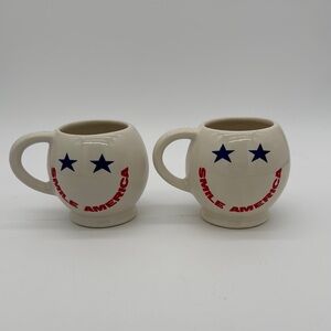 McCOY Smile America Patriotic Cream Mugs Set of 2 Vintage 70s